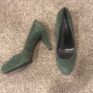 Ann Taylor Loft dark green suede heels, 8.5.